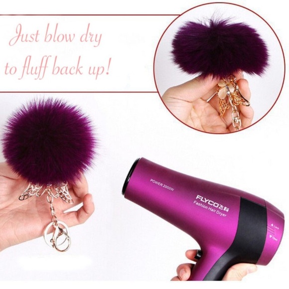 Black Pom Pom Fur Keychain/ Purse Pearl - Picture 3 of 3